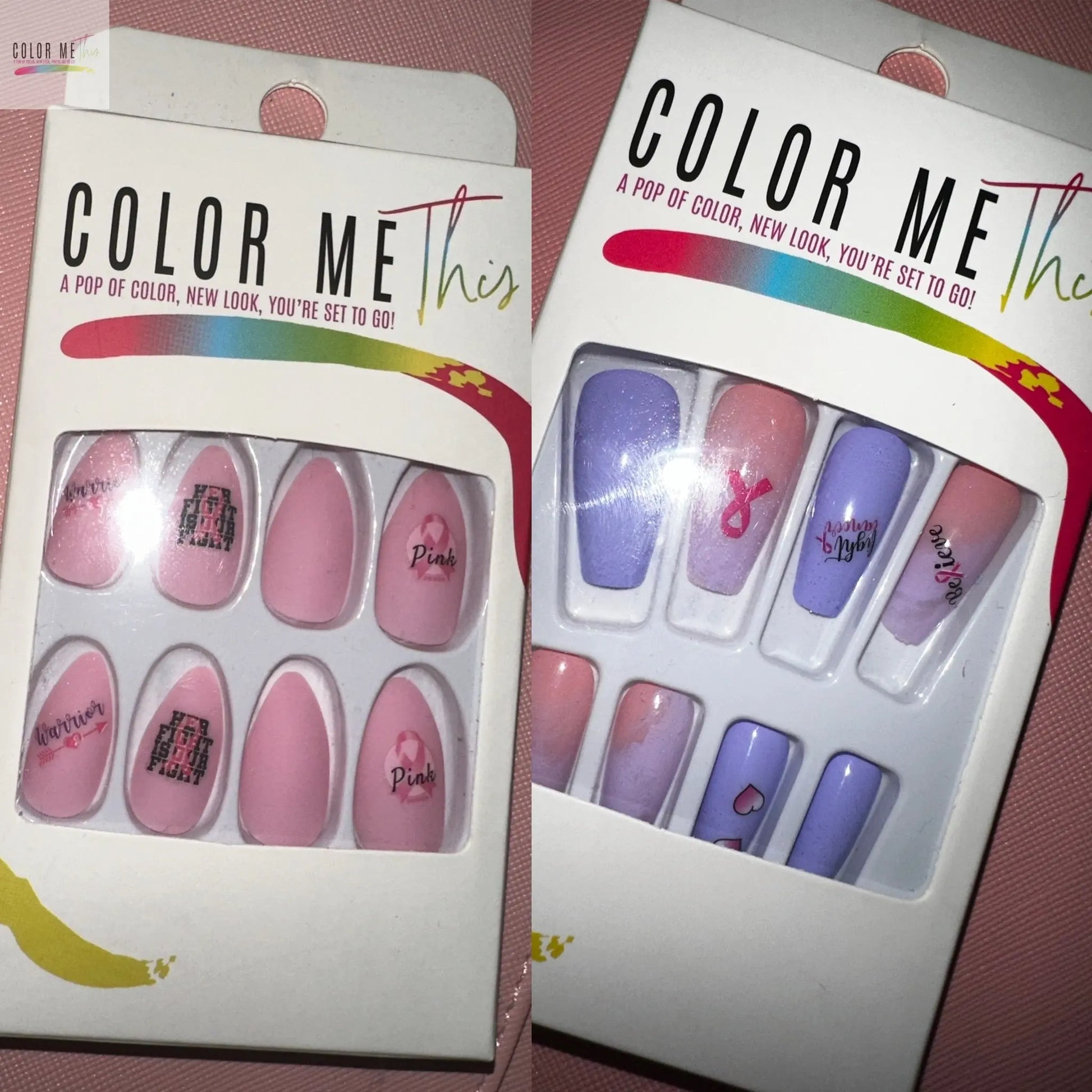 Breast Cancer Awareness Press On Nails Color Me This